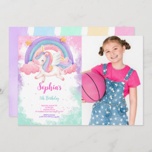 Cute Water Colour Unicorn Photo Invitation