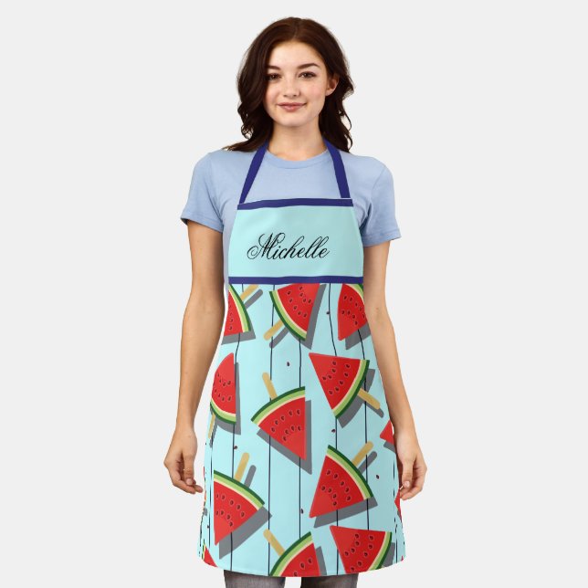Cute Water Melon Popsicle Womens Chef Baker's Apron (Worn)
