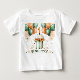 Cute Watercolor 1st Birthday Cupcake & Ballons Baby T-Shirt