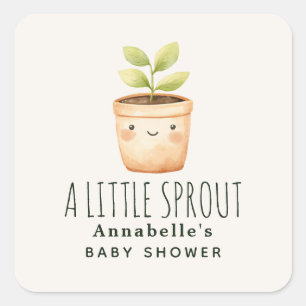 Cute Watercolor A Little Sprout Baby shower Square Sticker