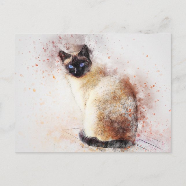 Cute Watercolor Abstract Siamese Cat  Postcard (Front)