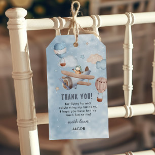 Cute Watercolor Aeroplane Aviation Birthday Boy Gift Tags