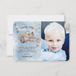 Cute Watercolor Aeroplane Aviation Boy Birthday Thank You Card