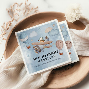 Cute Watercolor Aeroplane Boy Birthday Party Napkin
