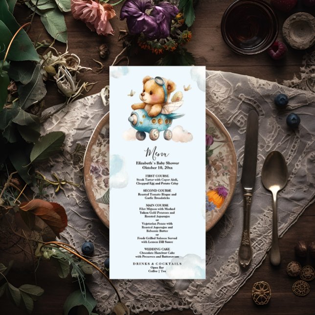 Cute watercolor aeroplane teddy bear menu (Creator Uploaded)