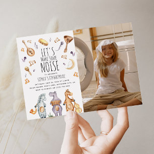 Cute Watercolor African Animals Birthday Photo Invitation