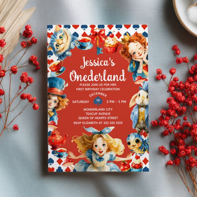 Cute Watercolor Alice in ONEDERLAND 1st Birthday Invitation (Creator Uploaded)