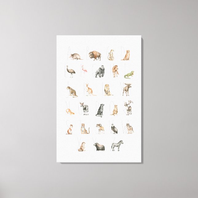 Cute Watercolor Animal Alphabet Canvas Print (Front)