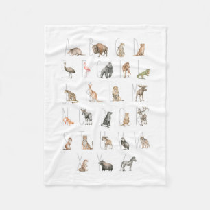 Cute Watercolor Animal Alphabet Fleece Blanket