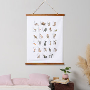 Cute Watercolor Animal Alphabet Hanging Tapestry