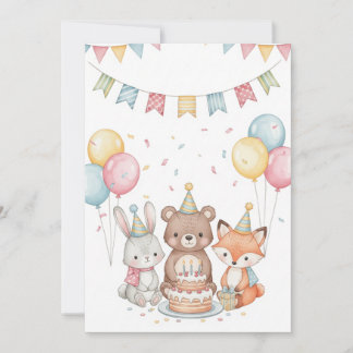 Cute Watercolor Animals at Birthday Celebration Card