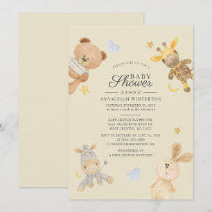 Cute Watercolor Animals Modern Baby Shower Invitation
