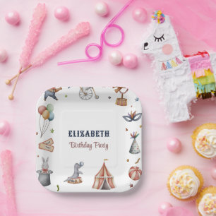 Cute Watercolor Animals Parade Kids Birthday Party Paper Plate