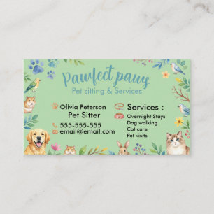 Cute Watercolor Animals Pet Sitting Customisable Business Card