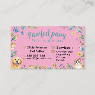 Cute Watercolor Animals Pet Sitting Customisable Business Card