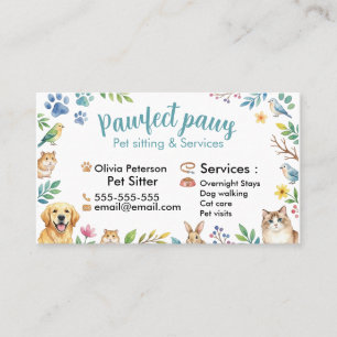 Cute Watercolor Animals Pet Sitting Customisable Business Card