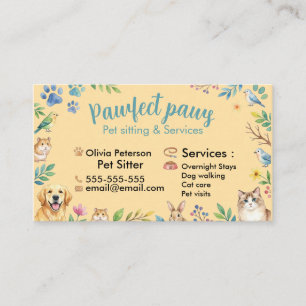Cute Watercolor Animals Pet Sitting Customisable Business Card