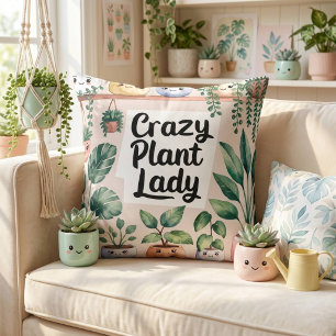 Cute Watercolor Animated Houseplant  Cushion