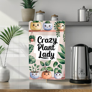 Cute Watercolor Animated Houseplant  Tea Towel