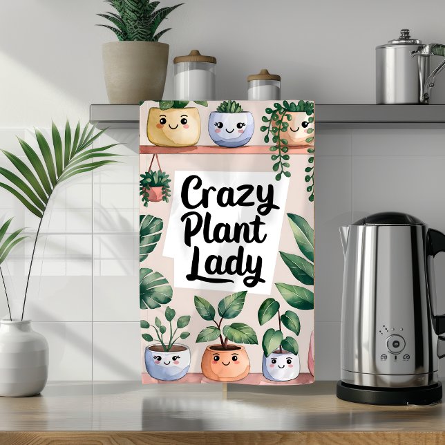 Cute Watercolor Animated Houseplant  Tea Towel (Creator Uploaded)
