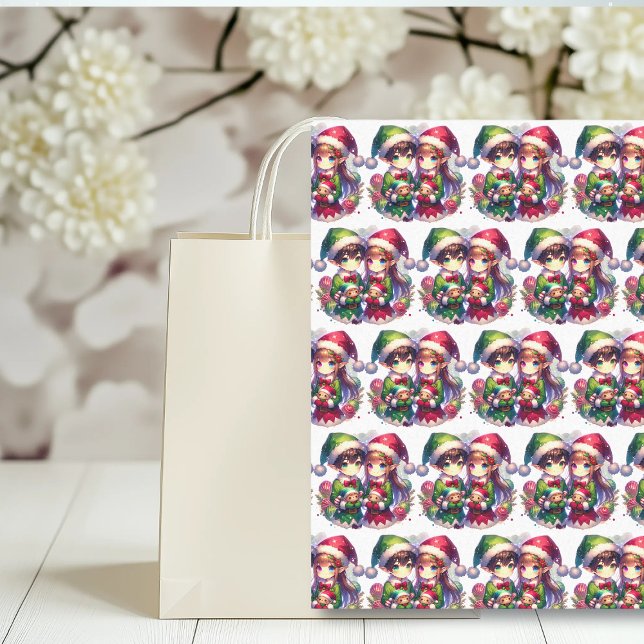 Cute Watercolor Anime Elves Christmas Tissue Paper (Creator Uploaded)