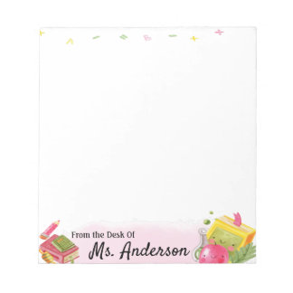 Cute Watercolor Apple Teacher Name School Class Notepad