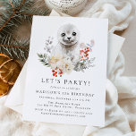 Cute Watercolor Arctic Seal Winter Birthday Party Invitation<br><div class="desc">Invite guests to celebrate the birthday boy or girl with these adorable winter baby animal birthday party invitations. The winter birthday party invite features a watercolor illustration of an arctic seal pup surrounded by winter white flowers, red holly berries, and lush green leaves. Personalise the arctic seal birthday party invitations...</div>