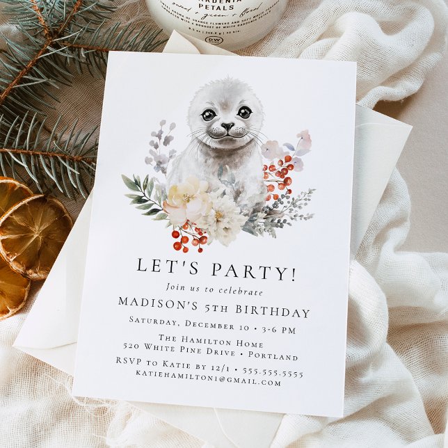 Cute Watercolor Arctic Seal Winter Birthday Party Invitation (Creator Uploaded)