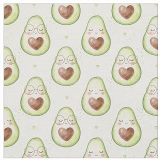 Cute Watercolor Avocado Heart Glasses Seamless Pat Fabric