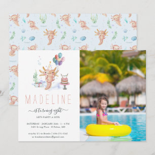 Cute Watercolor Axolotl Birthday Party Photo Invit Invitation
