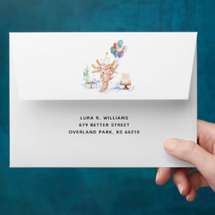 Cute Watercolor Axolotl Birthday Personalised Envelope