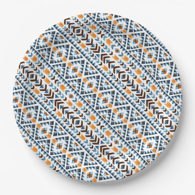 Cute watercolor aztec pattern paper plate (Front)