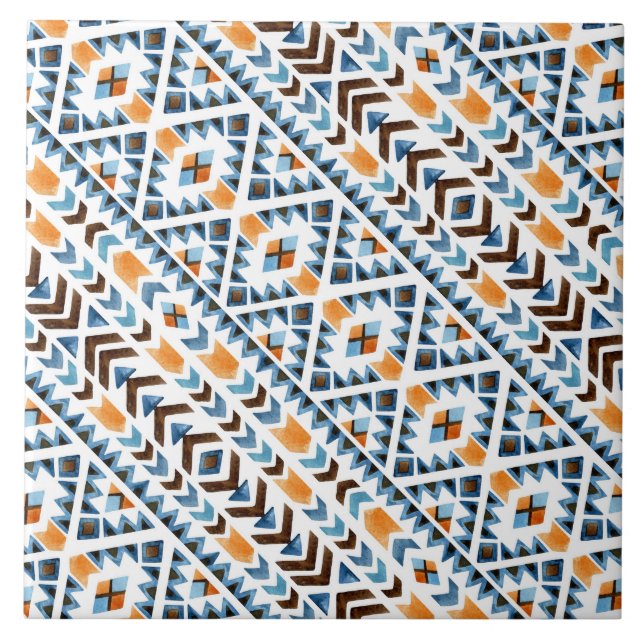 Cute watercolor aztec pattern tile (Front)