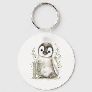 Cute Watercolor Baby Animals with Alphabet Letters Key Ring