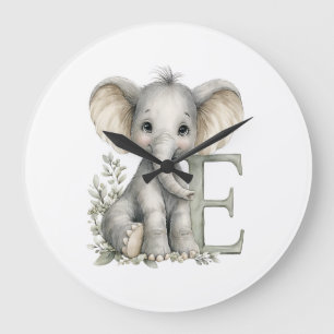 Cute Watercolor Baby Animals with Alphabet Letters Large Clock