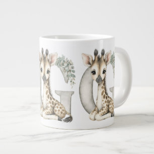 Cute Watercolor Baby Animals with Alphabet Letters Large Coffee Mug