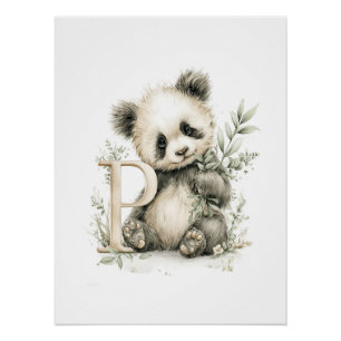 Cute Watercolor Baby Animals with Alphabet Letters Poster