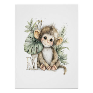 Cute Watercolor Baby Animals with Alphabet Letters Poster