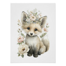 Cute Watercolor Baby Animals with Flowers