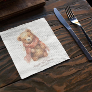 Cute Watercolor Baby Bear Baby Shower Napkin