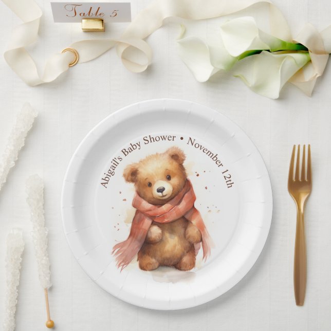 Cute Watercolor Baby Bear Baby Shower Paper Plate (Wedding)