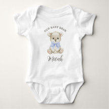 Cute Watercolor Baby Bear Blue Bow