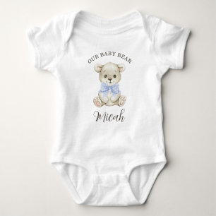 Cute Watercolor Baby Bear Blue Bow Baby Bodysuit