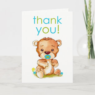 Cute Watercolor Baby Bear Boy Thank You Card