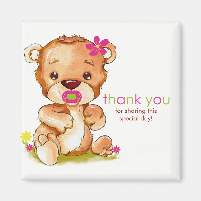Cute Watercolor Baby Bear Girl Thank You Magnet (Front)