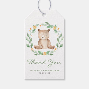 Cute Watercolor Baby Bear Greenery Wreath Birthday Gift Tags