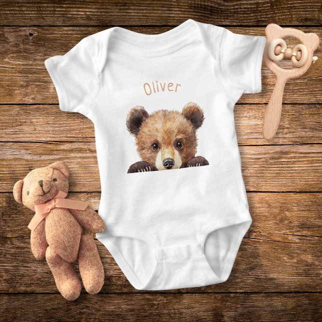 Cute Watercolor Baby Bear Personalised Baby Bodysuit (Creator Uploaded)