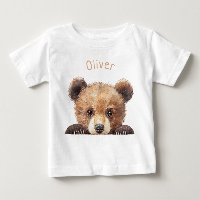 Cute Watercolor Baby Bear Personalised  T-Shirt (Front)