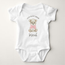 Cute Watercolor Baby Bear Pink Bow