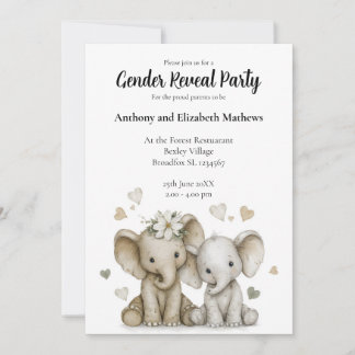 Cute Watercolor Baby Boy & Girl with Hearts Invitation